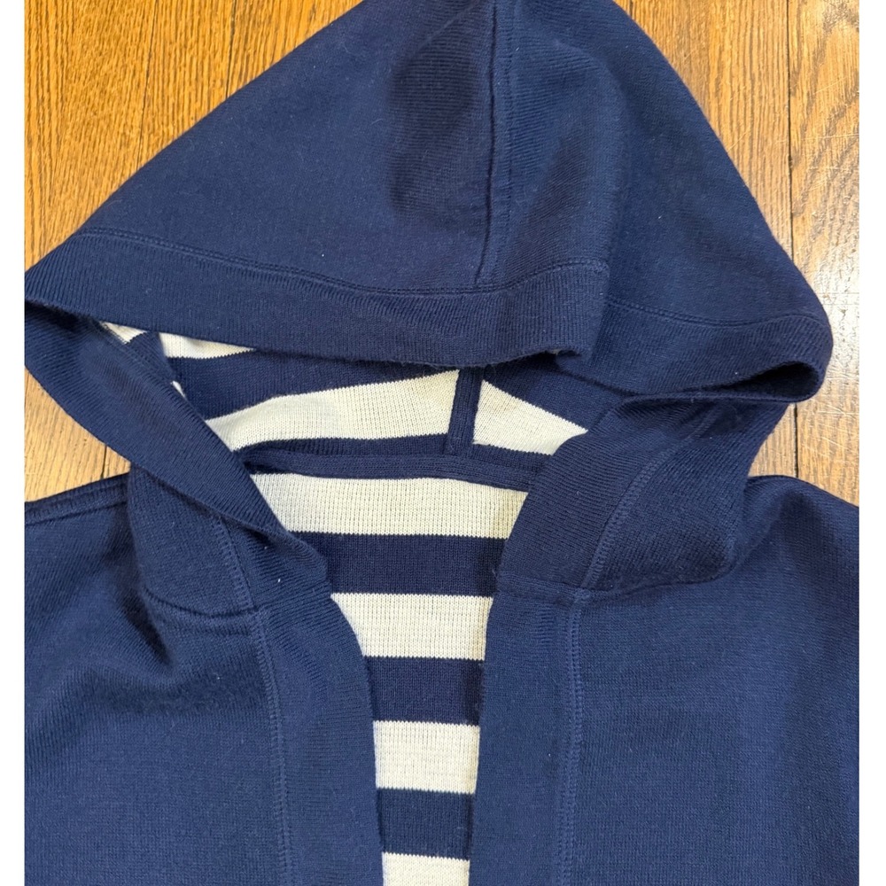 Reversible Navy White Striped Hooded Cardigan Open Front Duster Sweater Womens - Picture 6 of 9